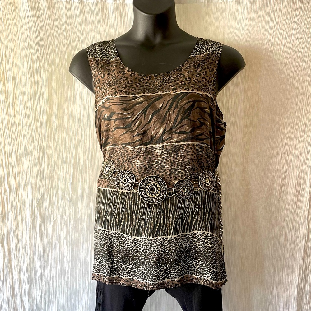 💯 silk Stunt leopard print sleeveless tunic 1X